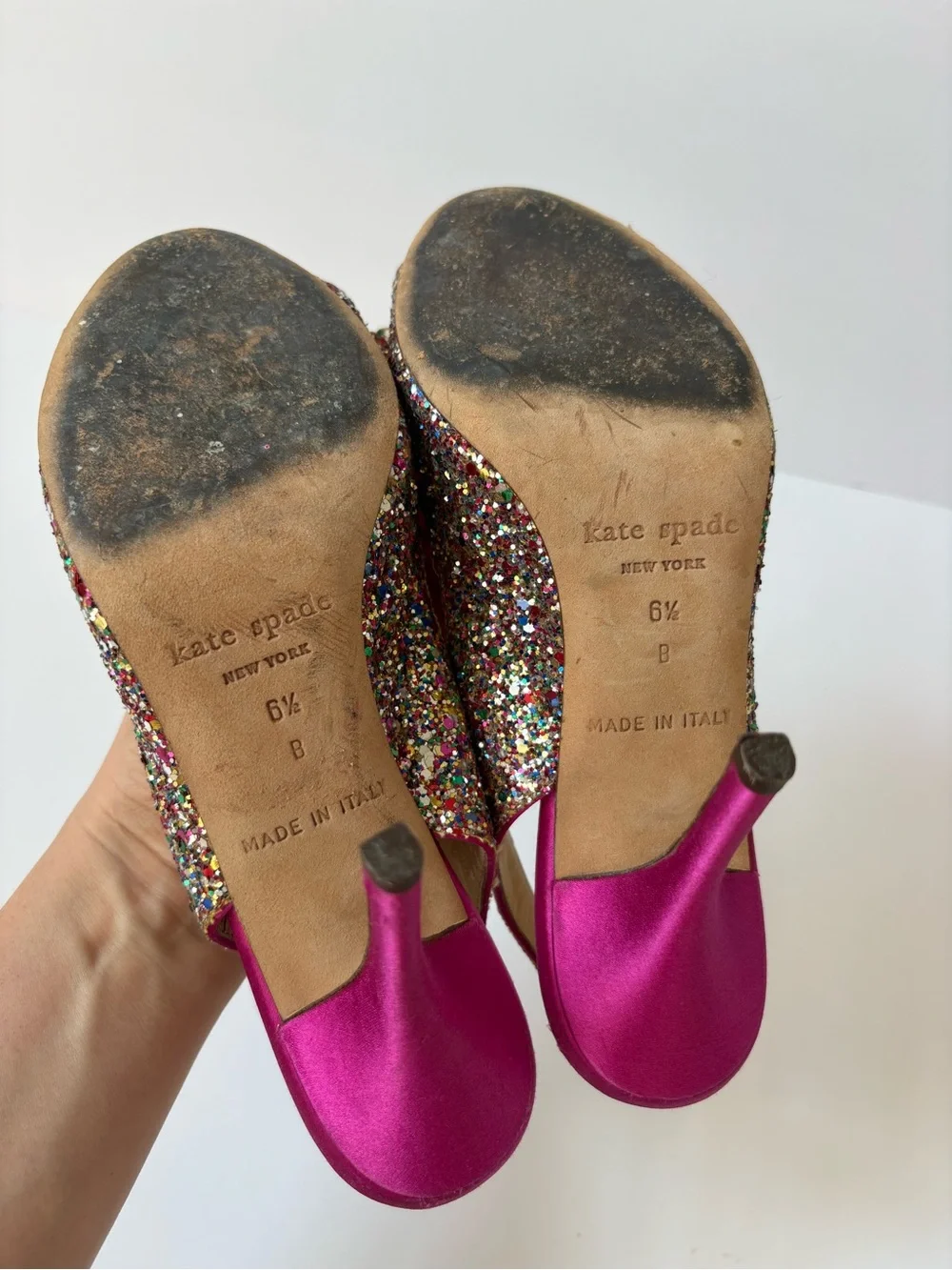 Kate Spade Glitter/Sparkle Hot Pink Slingback Satin Heels 6.5 Party Statement